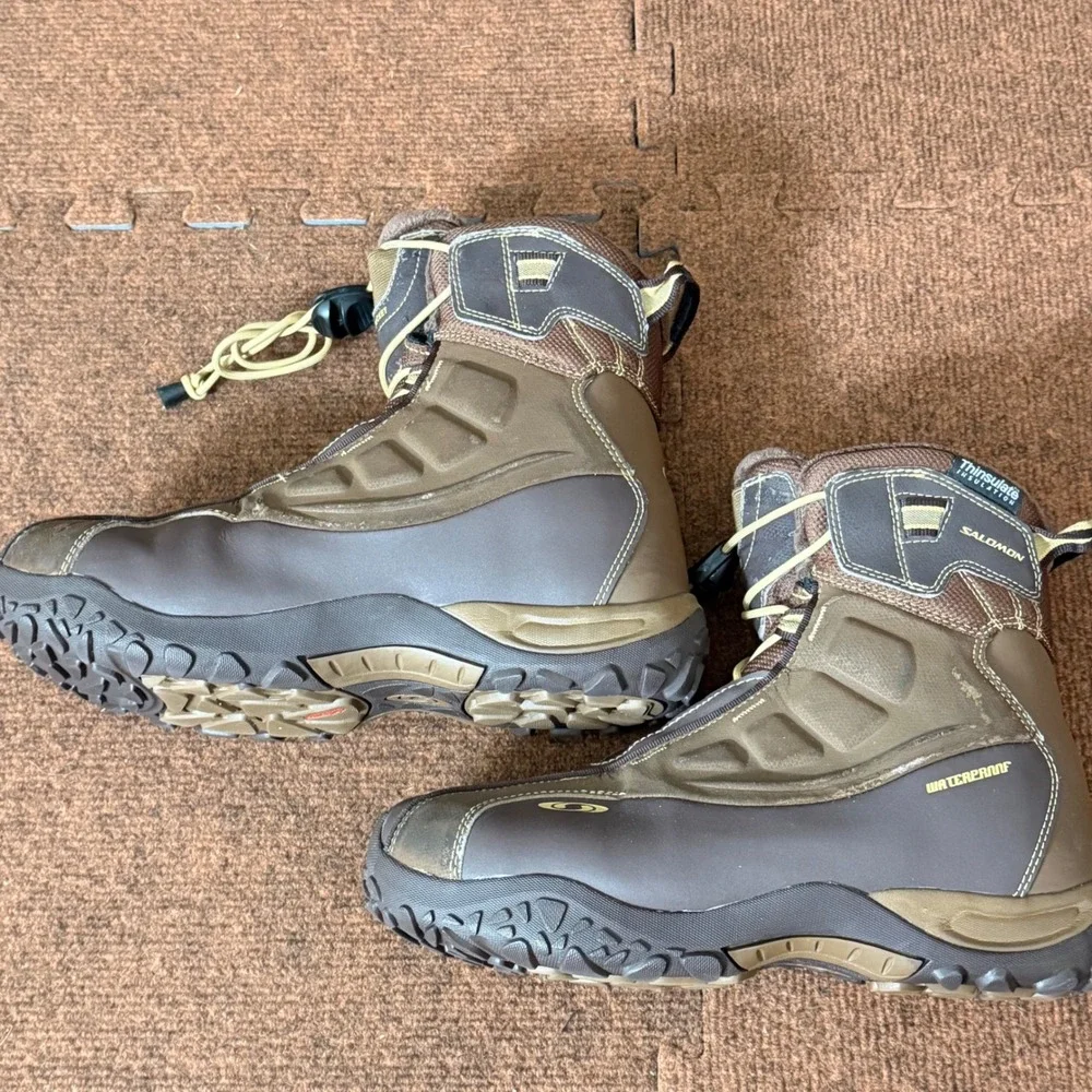 Salomon Waterproof Thinsulate Winter Boots Mens 10 Brown shoes Contagrip 439705